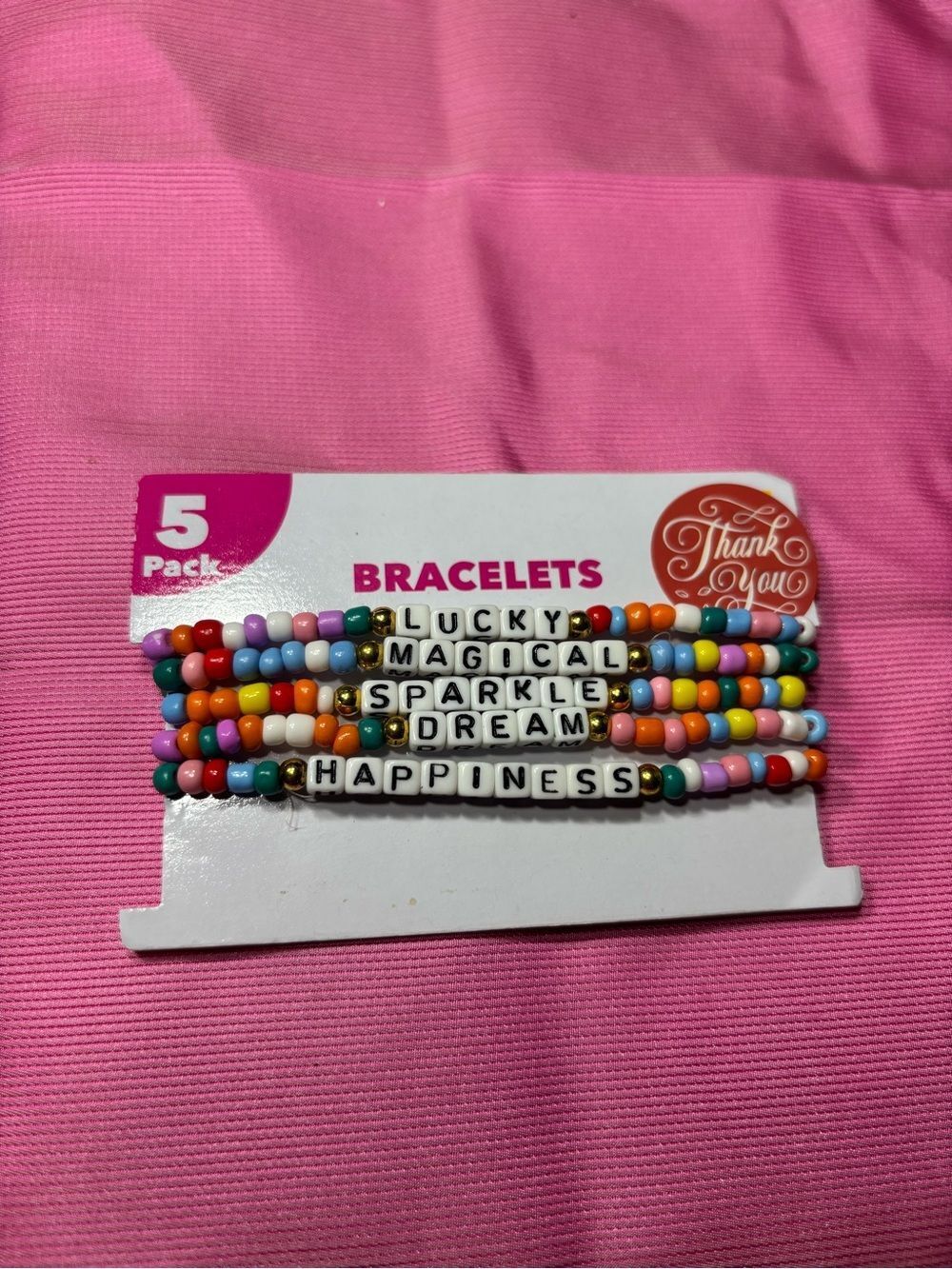 5 New Multicolor Beaded Word Bracelets - Pack of 5